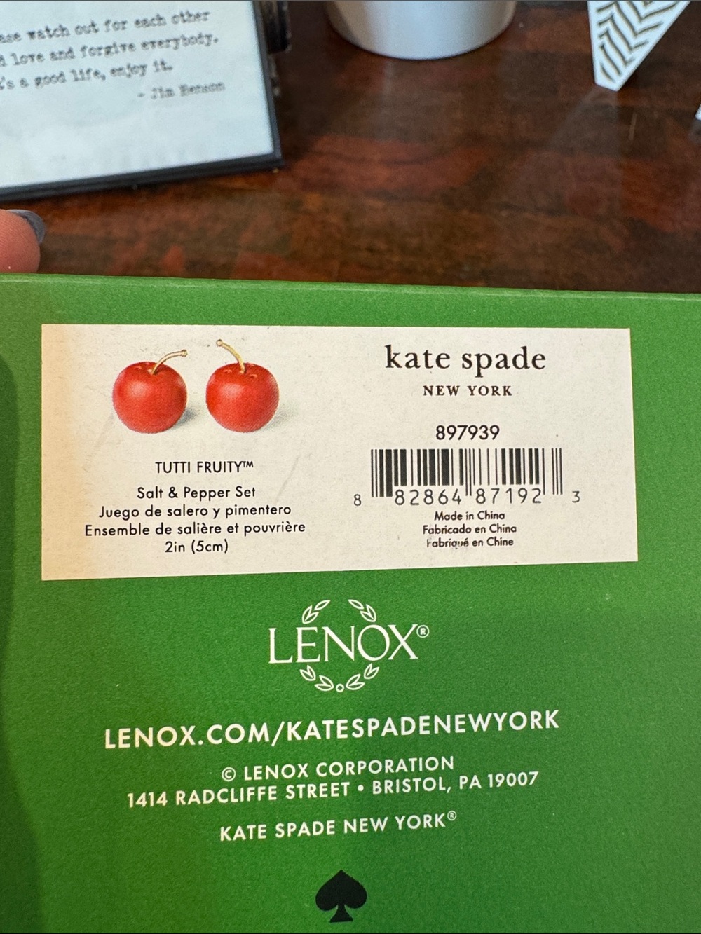 kate spade x Lenox Red Cherry Salt & Pepper Shakers with Gold Stems - Picture 5 of 5
